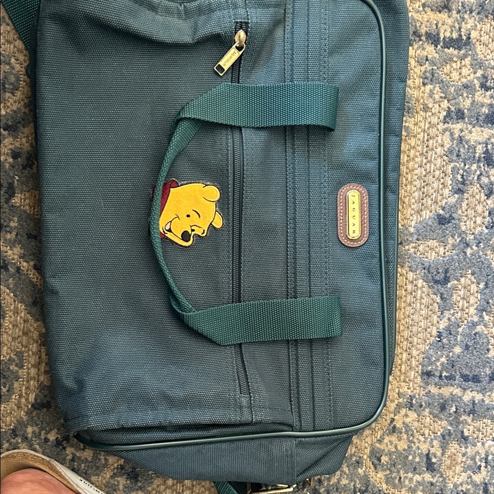 Dark Teal Canvas Travel Duffel Bag with Winnie the Pooh Accent